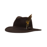 W & H Richmond Fedora Crushable Felt Hat W/ Leather Trim And Feather Brooch